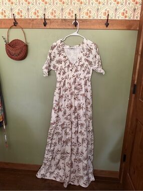 Baltic Born Cream Maxi Dress with Brown Floral Print